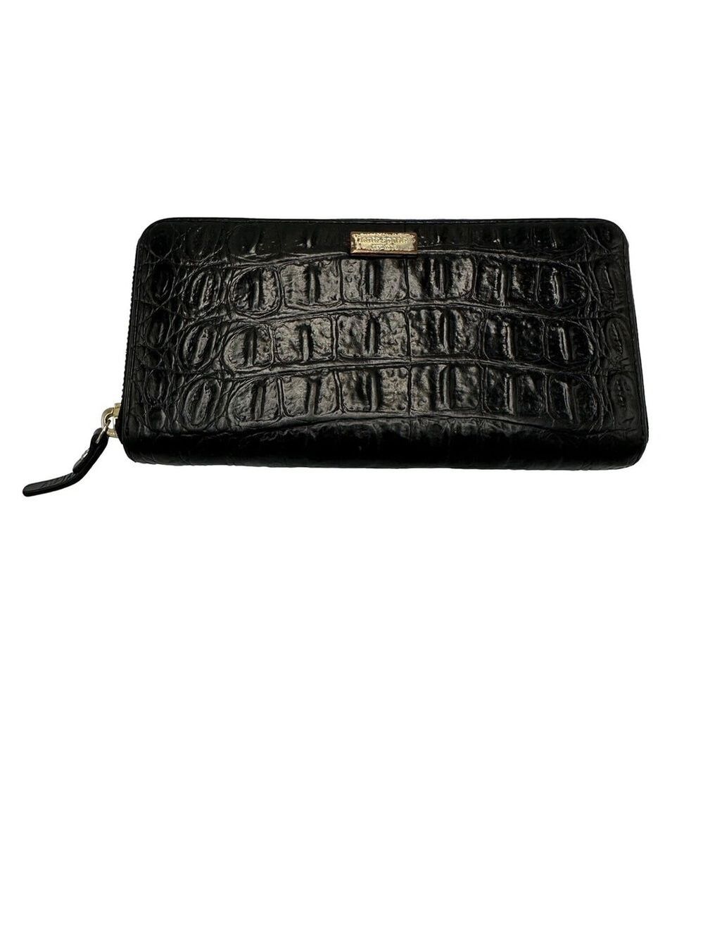 Kate Spade New York Black Leather Zip Around Wallet Crocodile Textured